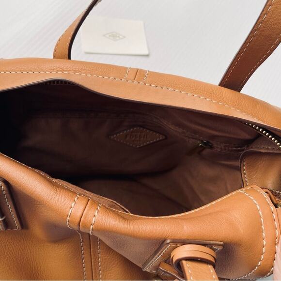 Fossil Emma leather satchel tan purse - Picture 7 of 16
